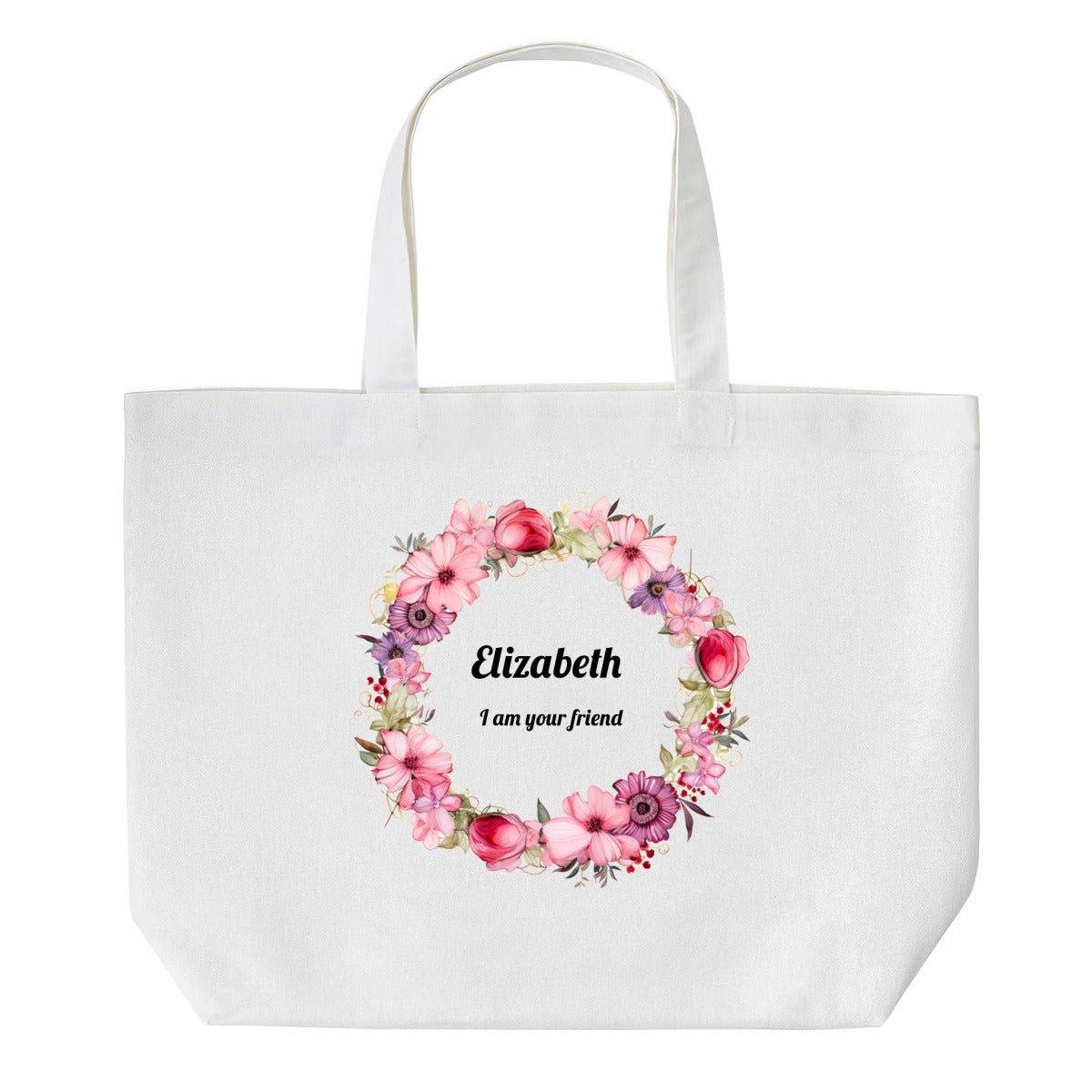Personalized Flower Wreath Canvas Tote Bag | Custom Floral ToteTote Bag Name Personalized - ToteBags - BuyEcEc