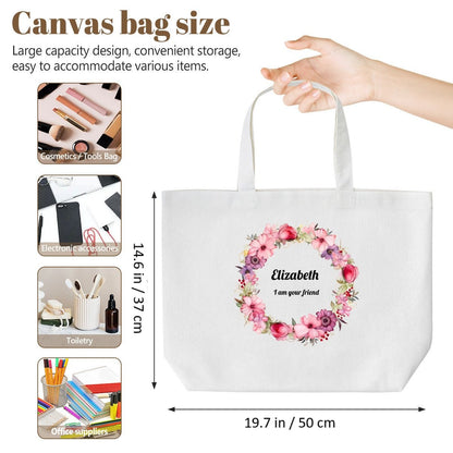 Personalized Flower Wreath Canvas Tote Bag | Custom Floral ToteTote Bag Name Personalized - ToteBags - BuyEcEc