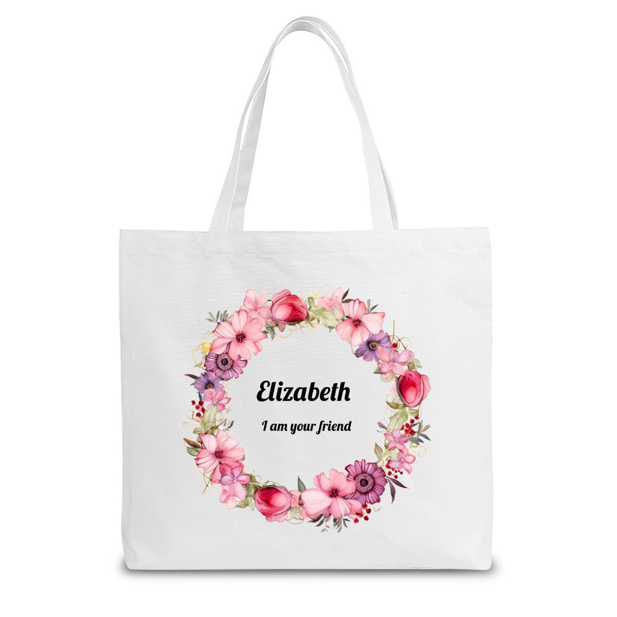 Personalized Flower Wreath Canvas Tote Bag | Custom Floral ToteTote Bag Name Personalized - ToteBags - BuyEcEc