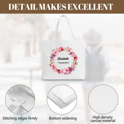 Personalized Flower Wreath Canvas Tote Bag | Custom Floral ToteTote Bag Name Personalized - ToteBags - BuyEcEc