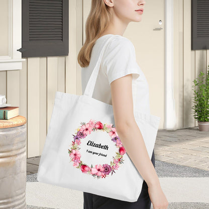 Personalized Flower Wreath Canvas Tote Bag | Custom Floral ToteTote Bag Name Personalized - ToteBags - BuyEcEc