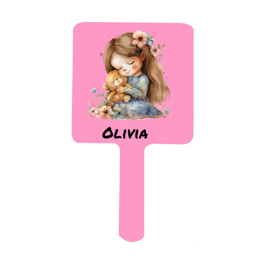 Personalized Little Girl Bear Square Mirror With Handle - handlemirrors - BuyEcEc