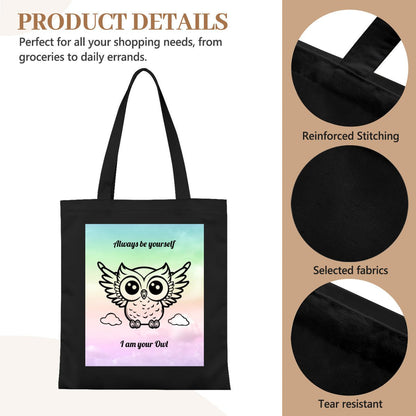 Personalized Monochrome Owl Tote Bag | Custom Canvas BagTote Bag Name Personalized - ToteBags - BuyEcEc