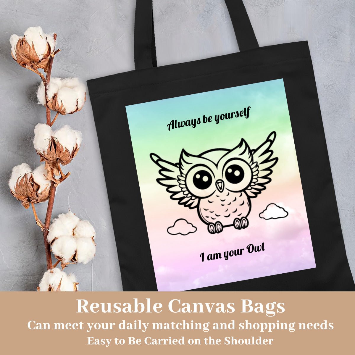 Personalized Monochrome Owl Tote Bag | Custom Canvas BagTote Bag Name Personalized - ToteBags - BuyEcEc