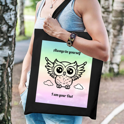Personalized Monochrome Owl Tote Bag | Custom Canvas BagTote Bag Name Personalized - ToteBags - BuyEcEc