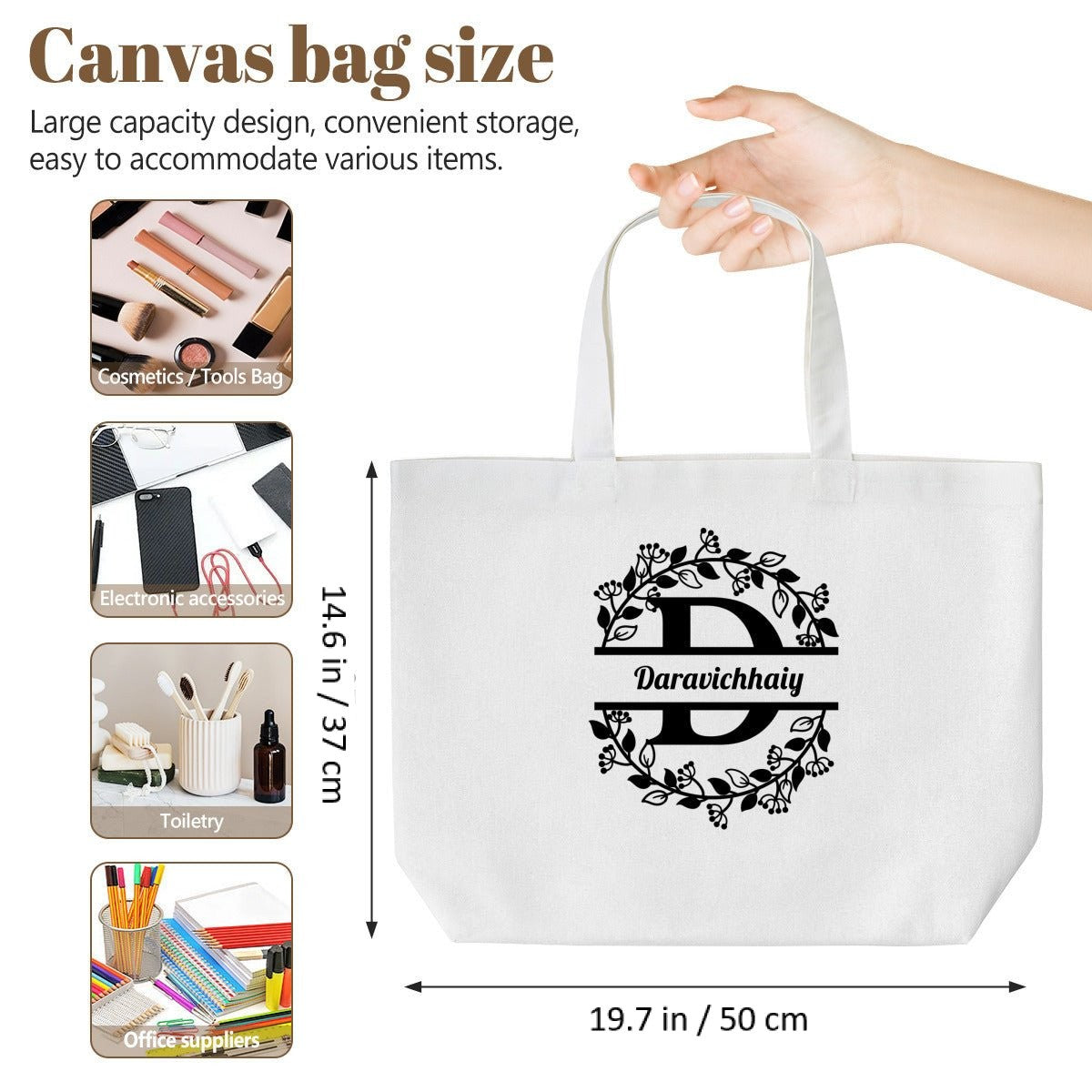 Personalized Monogram Canvas Tote Bag | Custom Initial ToteTote Bag Name Personalized - ToteBags - BuyEcEc