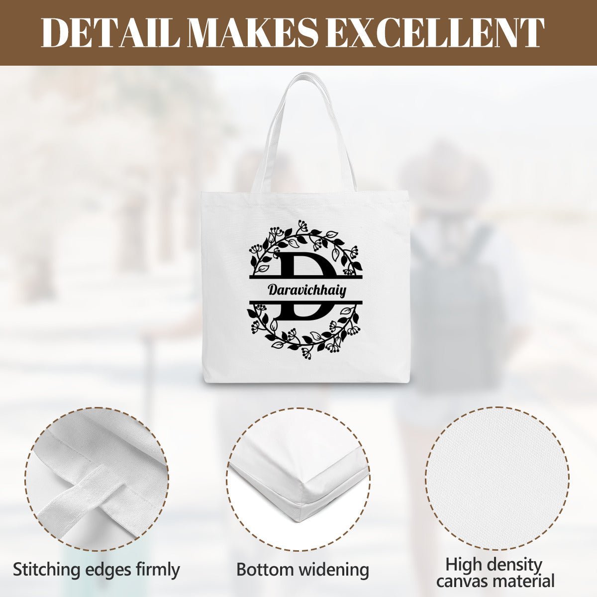 Personalized Monogram Canvas Tote Bag | Custom Initial ToteTote Bag Name Personalized - ToteBags - BuyEcEc