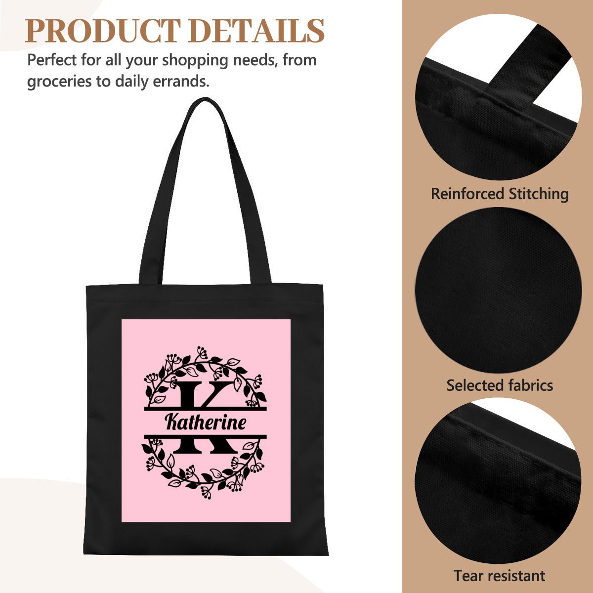 Personalized Monogram Large Canvas Tote BagTote Bag Name Personalized - ToteBags - BuyEcEc