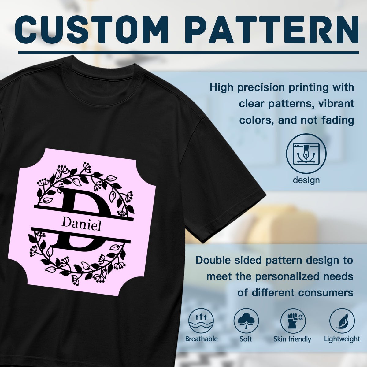 Personalized Monogram T-Shirt for Men (200g) - Initial Name & Letter - BuyEcEc