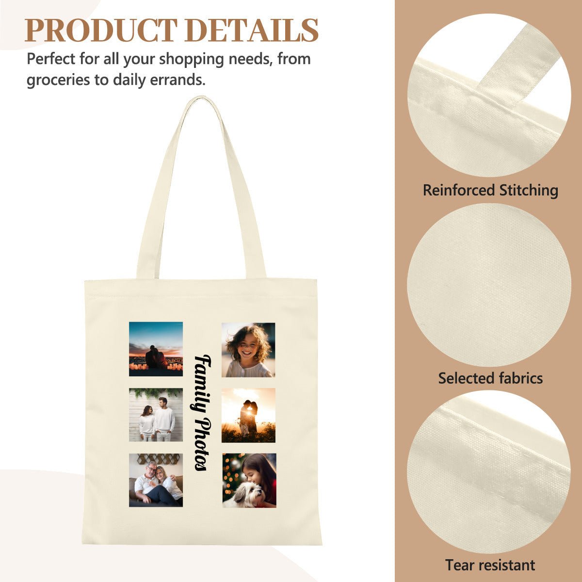 Personalized Photo Canvas Tote | Custom Photo Tote Bag Name Personalized - ToteBags - BuyEcEc