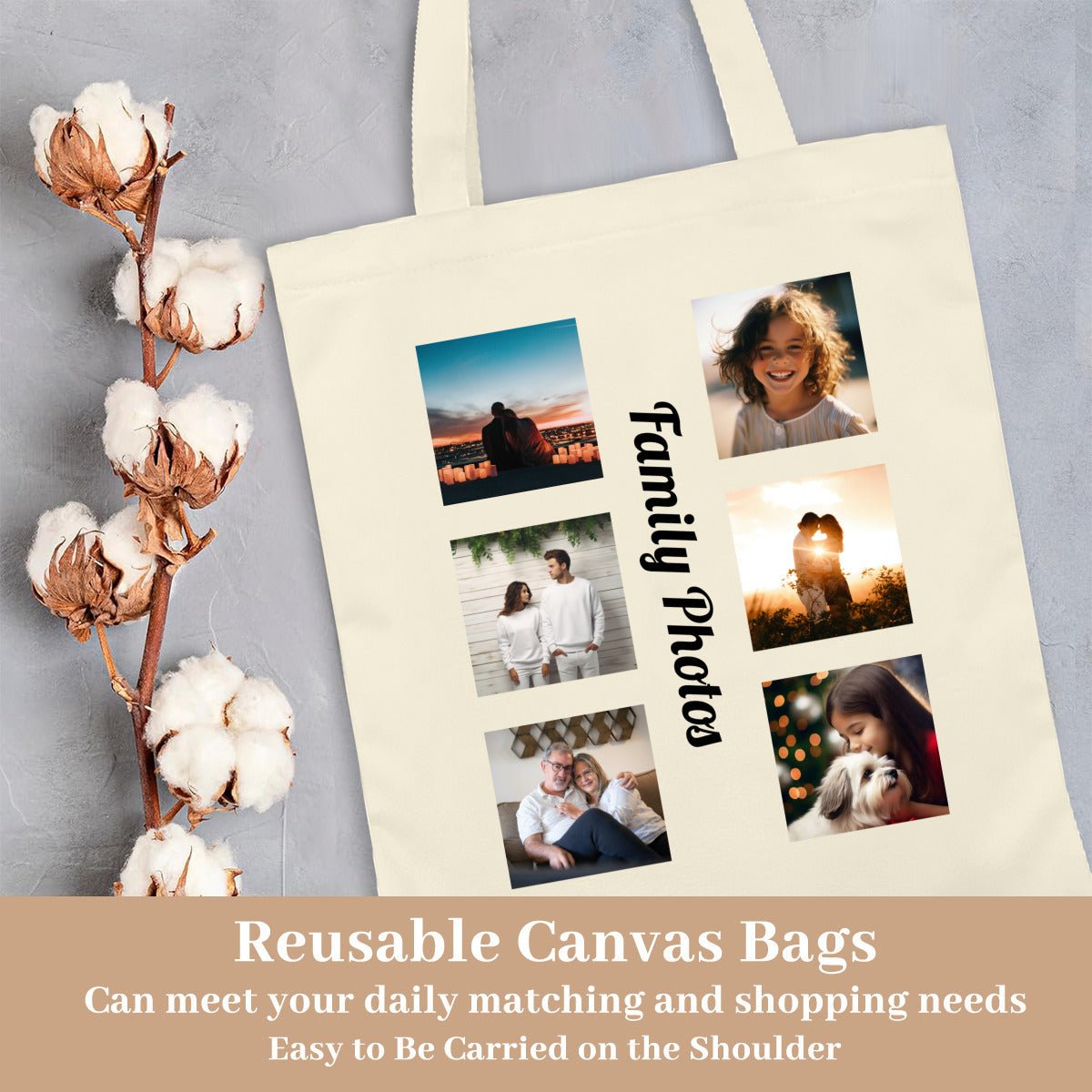 Personalized Photo Canvas Tote | Custom Photo Tote Bag Name Personalized - ToteBags - BuyEcEc