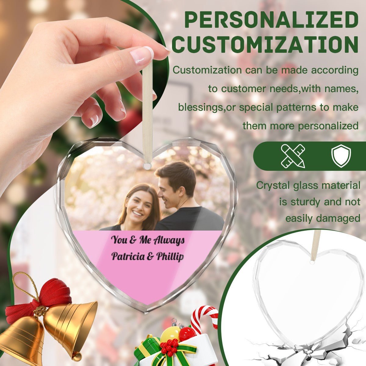 Personalized Photo Crystal Heart | Custom Glass Keepsake | BuyEcEc - Pendants & Ornaments - BuyEcEc