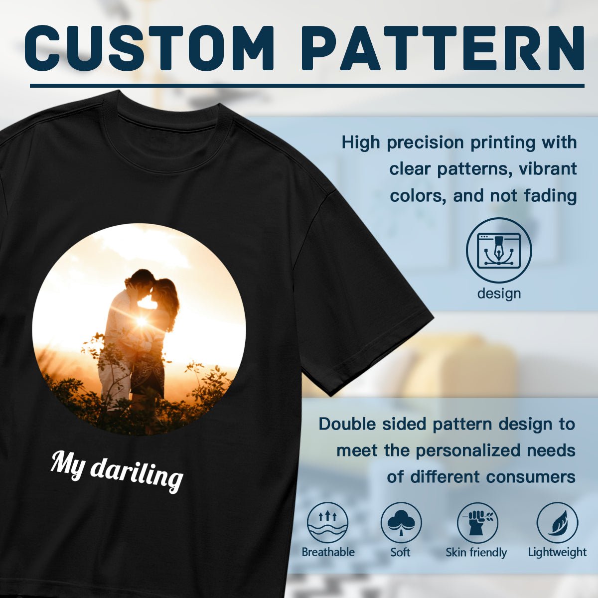 Personalized Photo T-Shirt for Men ∣ Add Text & Image (180g) - BuyEcEc