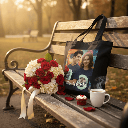 Personalized Photo Tote Bag | Custom Romantic Gift with Names & Text - ToteBags - BuyEcEc