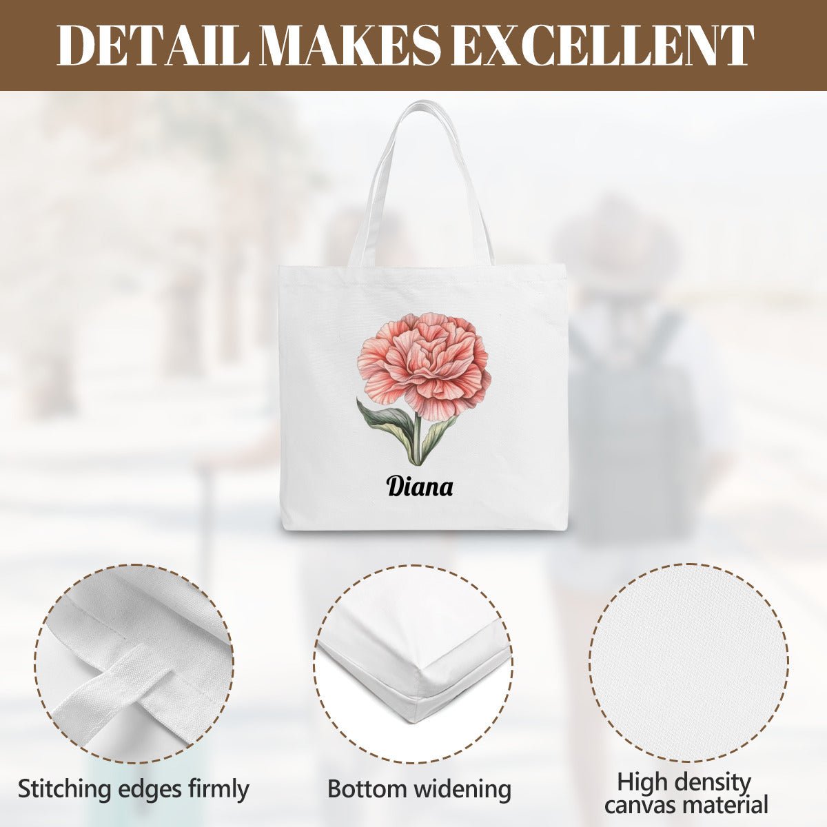 Personalized Small Canvas Tote Bag | Custom Birth Flower ToteTote Bag Name Personalized - ToteBags - BuyEcEc
