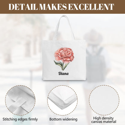 Personalized Small Canvas Tote Bag | Custom Birth Flower ToteTote Bag Name Personalized - ToteBags - BuyEcEc