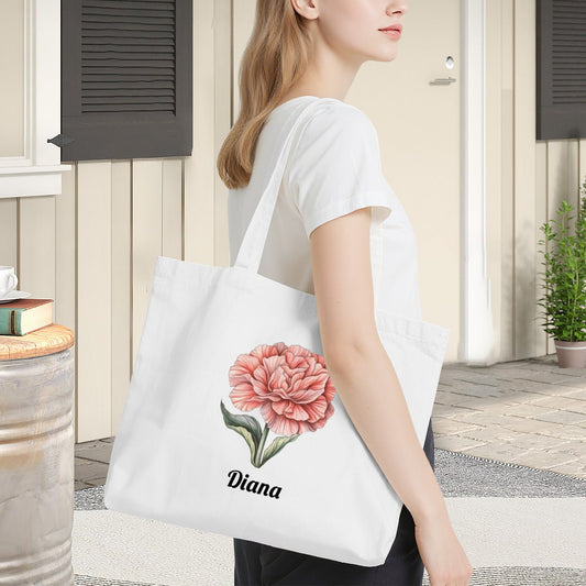 Personalized Small Canvas Tote Bag | Custom Birth Flower ToteTote Bag Name Personalized - ToteBags - BuyEcEc