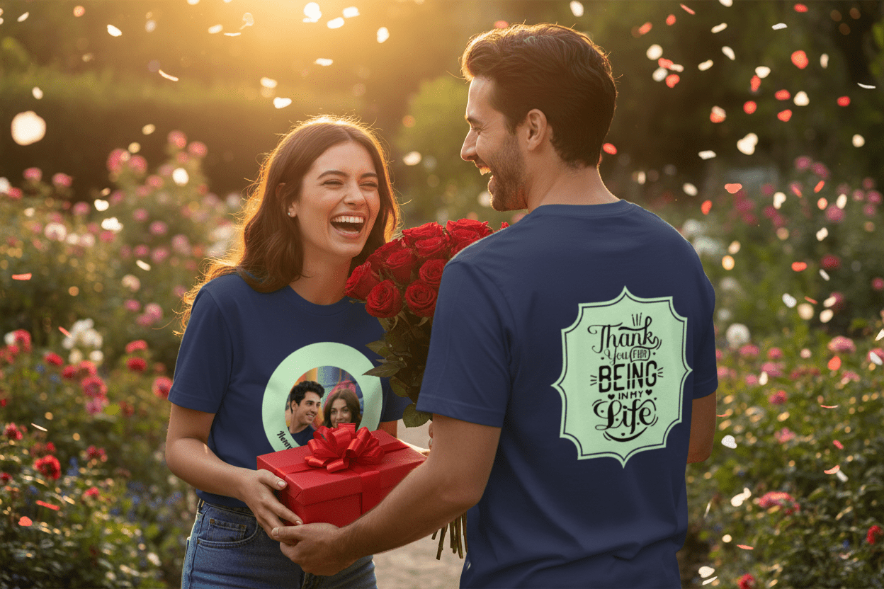 Romantic Couple Circle Unisex T-Shirt | Thank You For Being In My Life | Double - Sided Valentine's Gift - T-Shirts - BuyEcEc