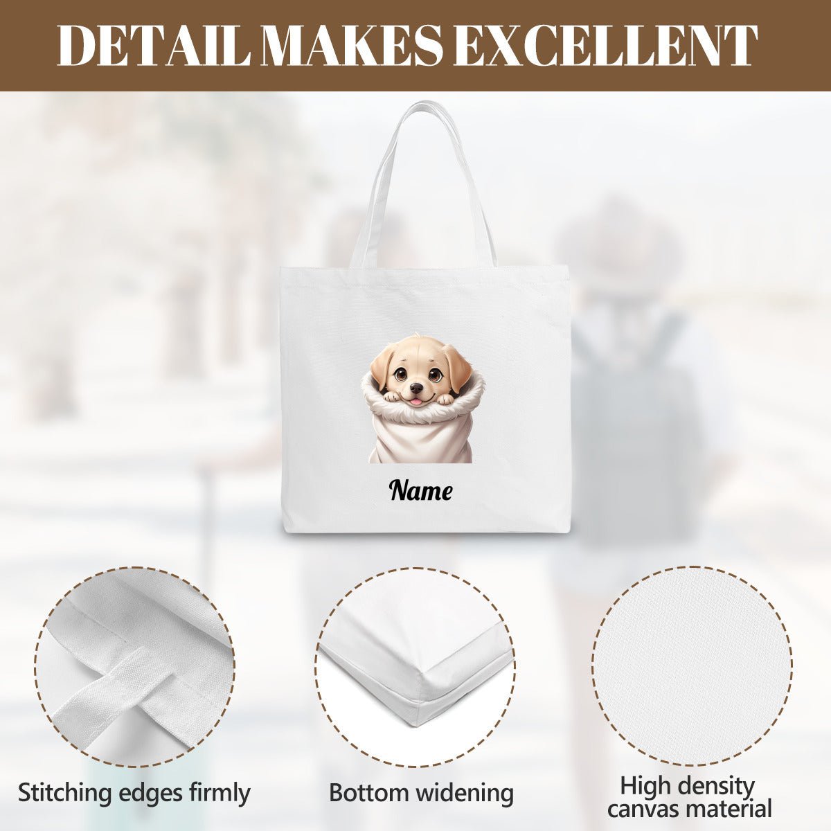 Small Dog Portrait Tote Bag | Personalized Canvas Bag for Dog LoversTote Bag Name Personalized - ToteBags - BuyEcEc