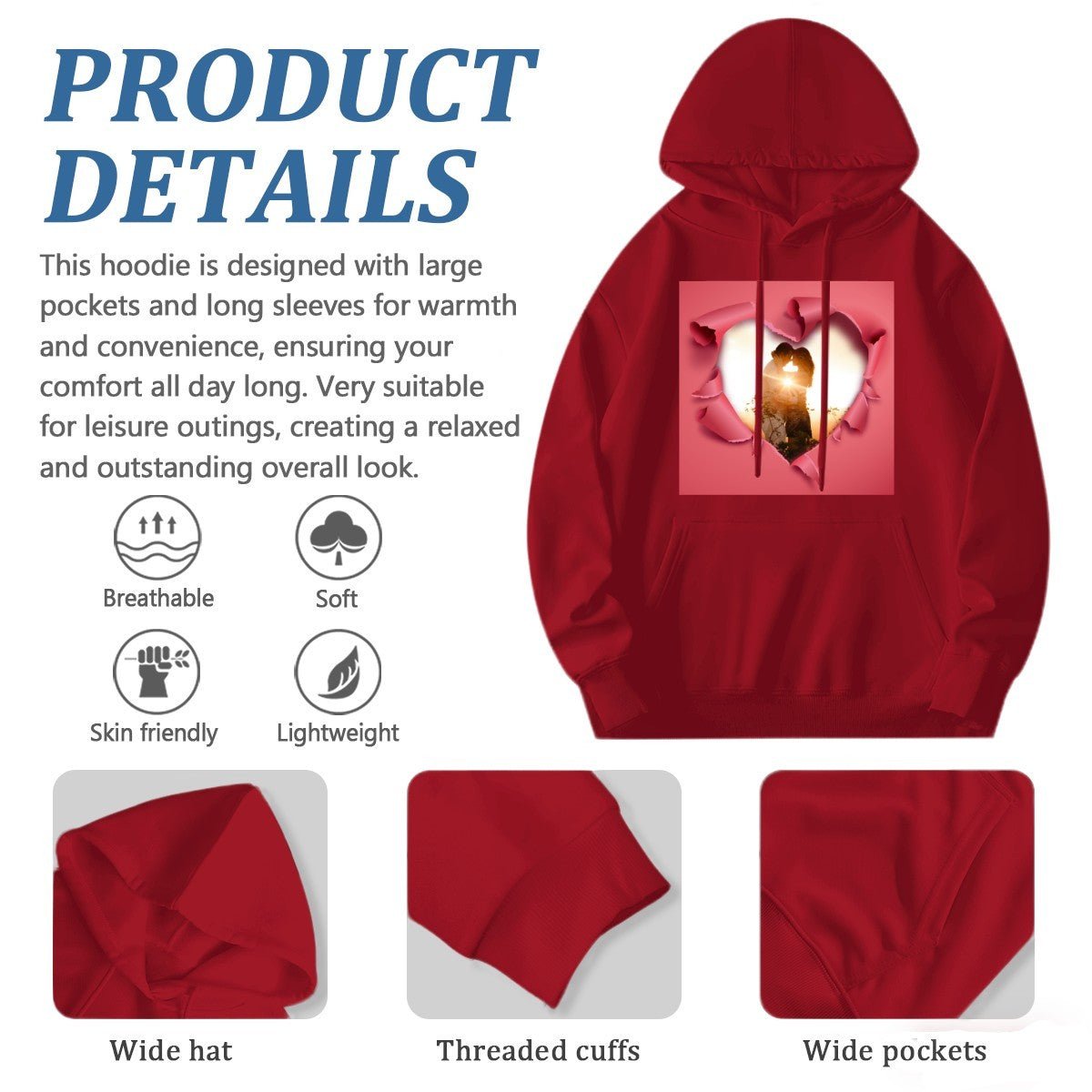 Torn Heart Unisex Hoodie | 280g Double - Sided | BuyEcEc - Hoodies - BuyEcEc