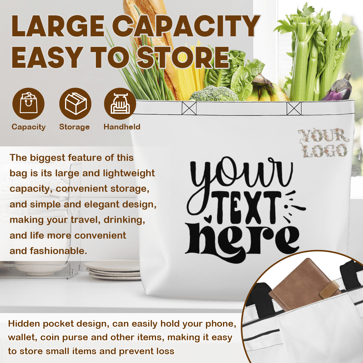 Tote Bag with Zipper – Multi - Side Custom Design - Storage - BuyEcEc