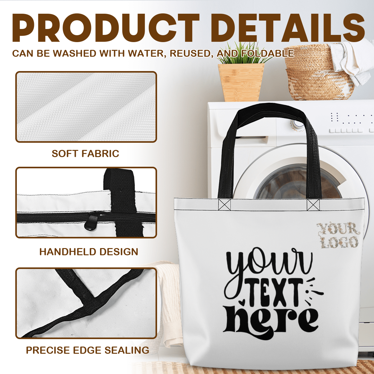 Tote Bag with Zipper – Multi - Side Custom Design - Storage - BuyEcEc