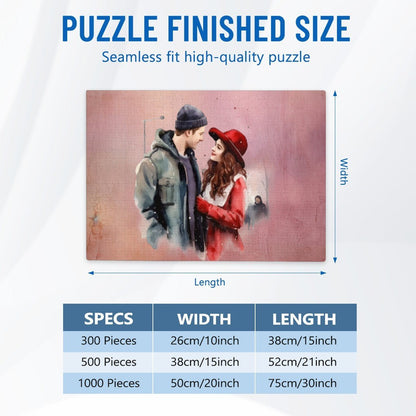 Watercolor Valentine Couple Puzzle | Romantic Horizontal Jigsaw Gift - Jigsaw Puzzle - BuyEcEc