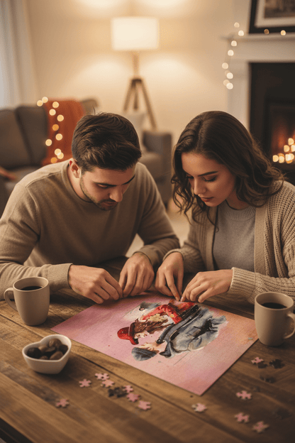 Watercolor Valentine Couple Puzzle | Romantic Horizontal Jigsaw Gift - Jigsaw Puzzle - BuyEcEc