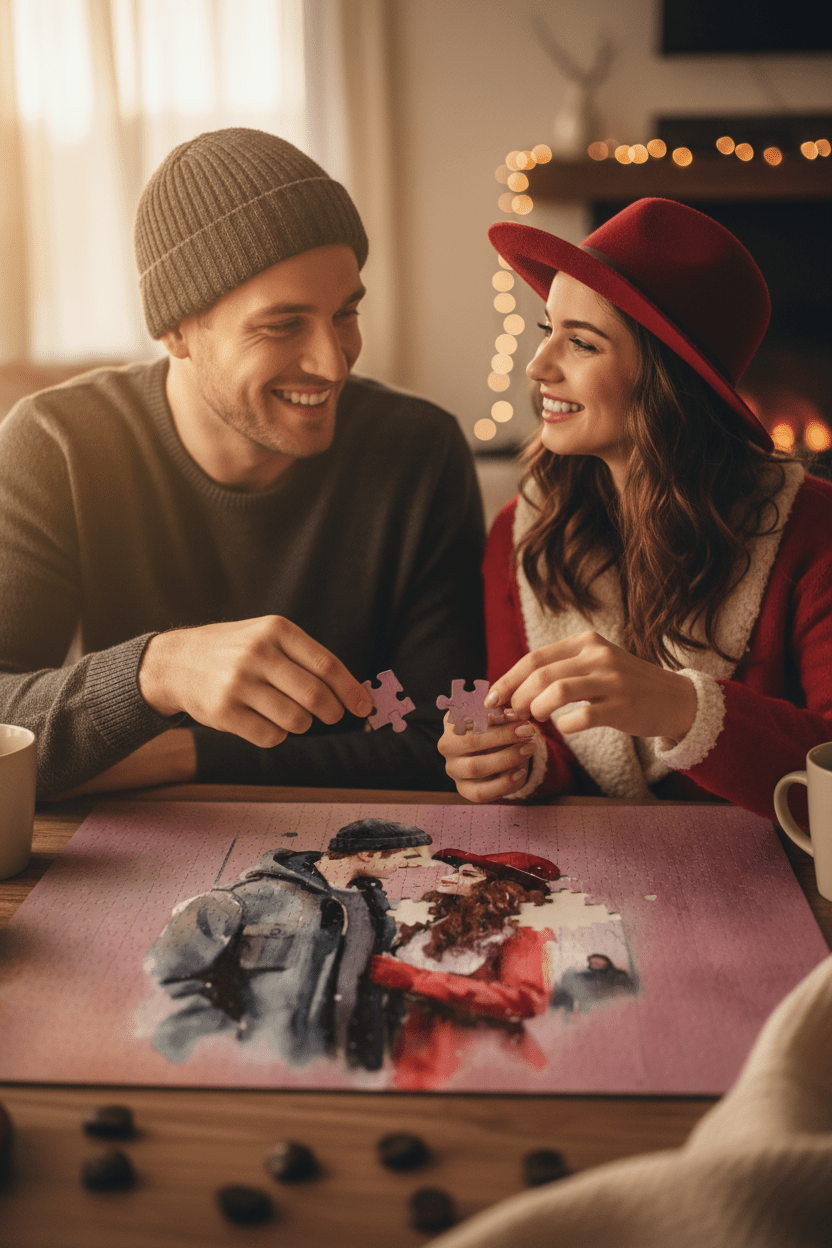Watercolor Valentine Couple Puzzle | Romantic Horizontal Jigsaw Gift - Jigsaw Puzzle - BuyEcEc