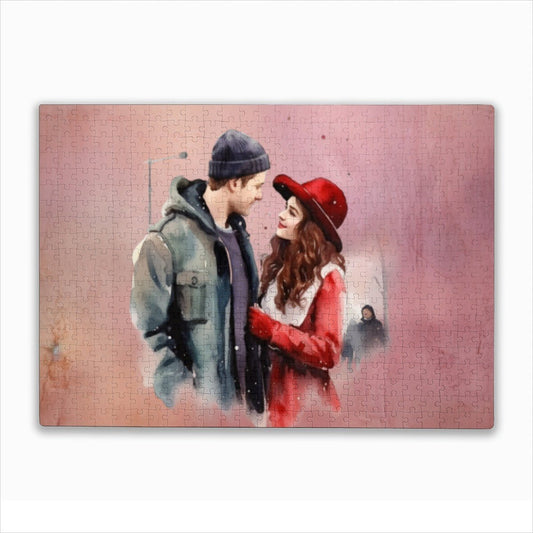 Watercolor Valentine Couple Puzzle | Romantic Horizontal Jigsaw Gift - Jigsaw Puzzle - BuyEcEc