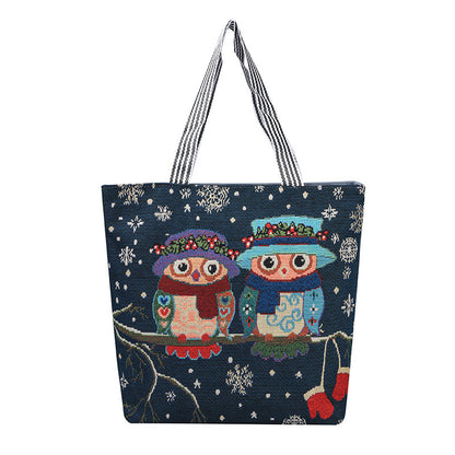 Owl Shoulder Bag Women Canvas Cartoon Handbag Shoulder Messenger Bag Ladies Satchel Tote Bags Small Backpack for Women   067-AA3-0006
