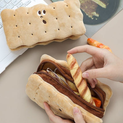 Pencil case Pen Case Sandwich Biscuit Plush Pencil Case Student Stationery Receipt Bag Creative Cute Girl Heart Makeup Bag   067-AA8-0001