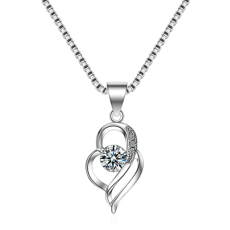 Romantic Heart Silver Drop Pendant Necklace For Women Anniversary Wedding Jewelry