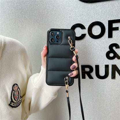 Black Down Jacket Puffer with Lanyard Phone Case Cover | iPhone 11 12 13 Pro Max Mini | iPhone X XS Max XR | iPhone 7 8 Plus SE 2020 070-PG1385595