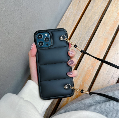 Black Down Jacket Puffer with Lanyard Phone Case Cover | iPhone 11 12 13 Pro Max Mini | iPhone X XS Max XR | iPhone 7 8 Plus SE 2020 070-PG1385595