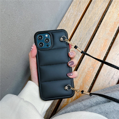 Black Down Jacket Puffer with Lanyard Phone Case Cover | iPhone 11 12 13 Pro Max Mini | iPhone X XS Max XR | iPhone 7 8 Plus SE 2020 070-PG1385595