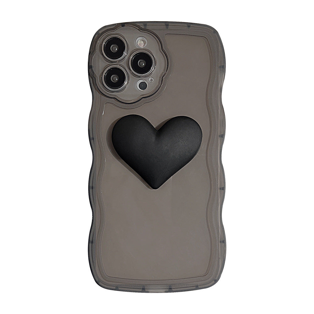 Translucent 3D Dark Black Love Heart iPhone Case Chain Charm  iPhone 13 12 11 Pro Max Mini X XS Max XR 7 8 Plus SE 2020 070-AA1-0002