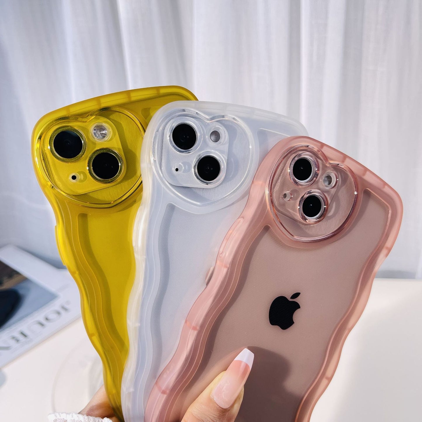 Color Wavy Frame Transparent Material for  iPhone 14 13 12 11 Pro Max Mini X XS Max XR 7 8 Plus SE 2020 070-AA1-0010