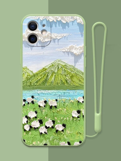 Mountain Scenery Oil Painting Phone Case with Chain  iPhone 14 13 12 11 Pro Max Mini X XS Max XR 7 8 Plus SE 2020 070-AA1-0015