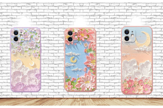 Cherry Blossom Sunset Oil Painting Phone Case with Chain  iPhone 14 13 12 11 Pro Max Mini X XS Max XR 7 8 Plus SE 2020 070-AA1-0016
