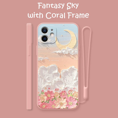 Cherry Blossom Sunset Oil Painting Phone Case with Chain  iPhone 14 13 12 11 Pro Max Mini X XS Max XR 7 8 Plus SE 2020 070-AA1-0016