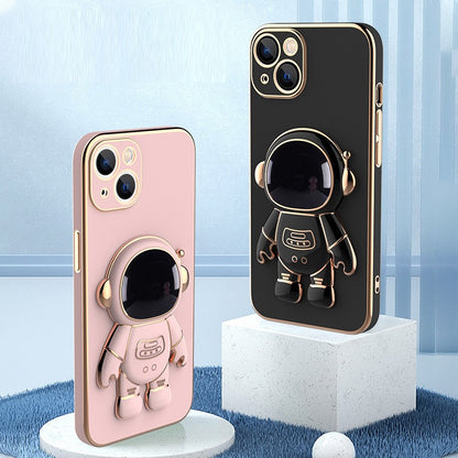 3D Astronaut Plating Stand Holder Phone Case  iPhone 14 13 12 11 Pro Max Mini X XS Max XR 7 8 Plus SE 2020 070-AA1-0012