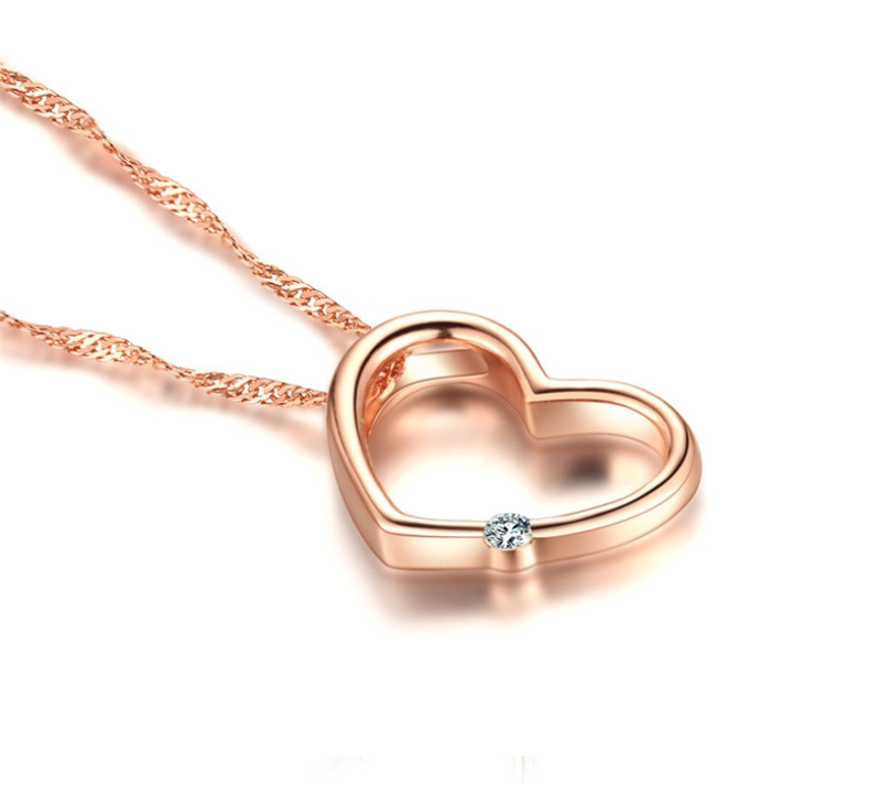 Trendy Rose Gold Heart Pendant Silver Plated Necklace For Women Jewelry