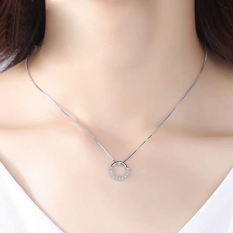 Fashion Silver Color Round  Crystal Zircon Pendants Necklaces Wedding Jewelry for Women