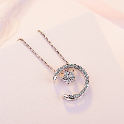 Moon Star Pendant Necklaces With Austrian Crystal For Women Gifts