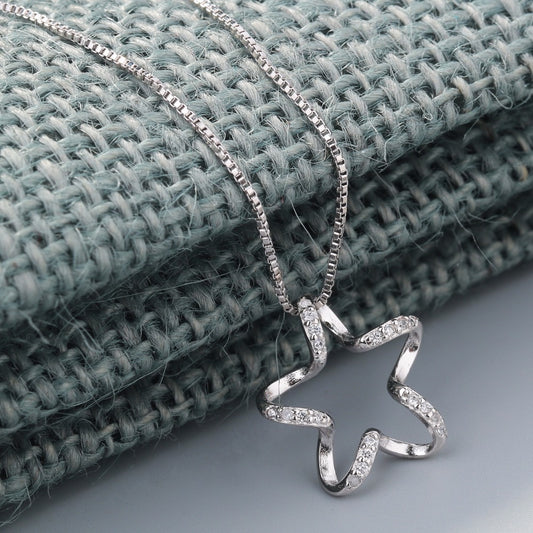 Trendy Luxury Silver Twist Star Pendant Necklace Women Jewelry
