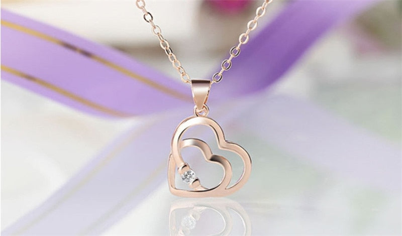 Trendy Rose Gold Heart Pendant Necklace Top Quality Silver Plated Necklace For Women Jewelry