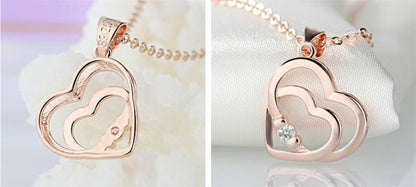 Trendy Rose Gold Heart Pendant Necklace Top Quality Silver Plated Necklace For Women Jewelry