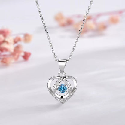 Beating Heart Pendant Necklace Blue White Crystal Stainless Steel Collar Chain Women's Jewelry Gift