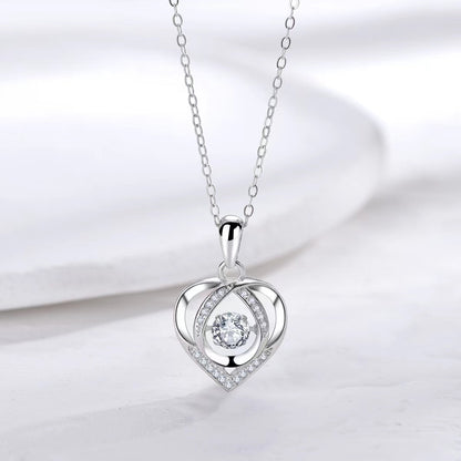 Beating Heart Pendant Necklace Blue White Crystal Stainless Steel Collar Chain Women's Jewelry Gift